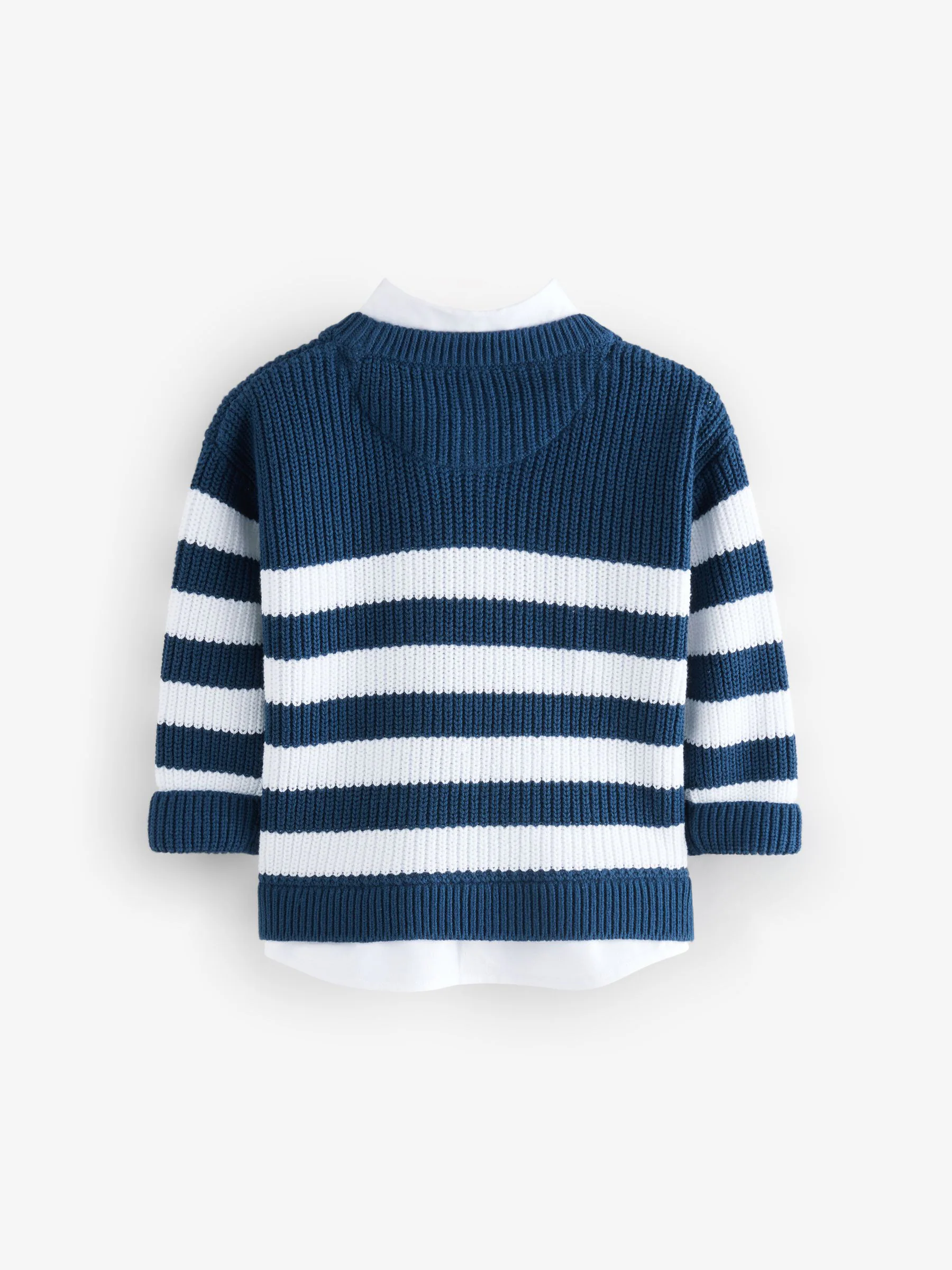 Marineblauw gestreept - 100% katoenen gebreide trui met mock hals (3mnd-7jr)