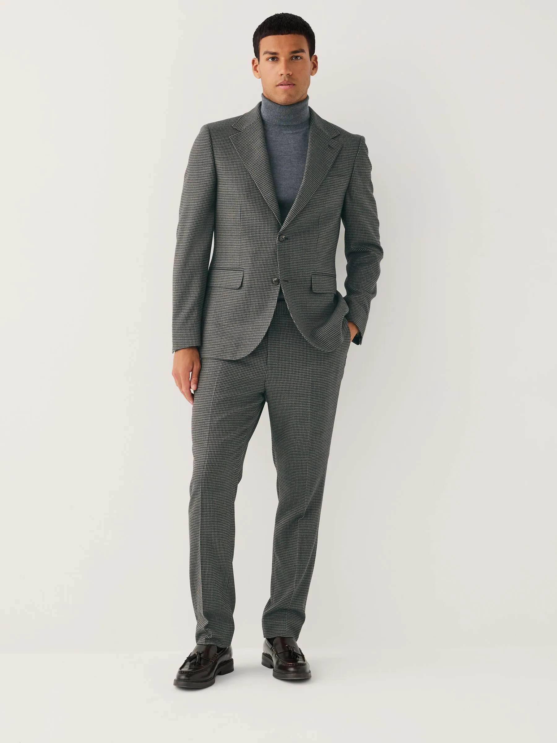 Antraciet - Slim Fit Puppytooth Wool Blend Suit Jacket