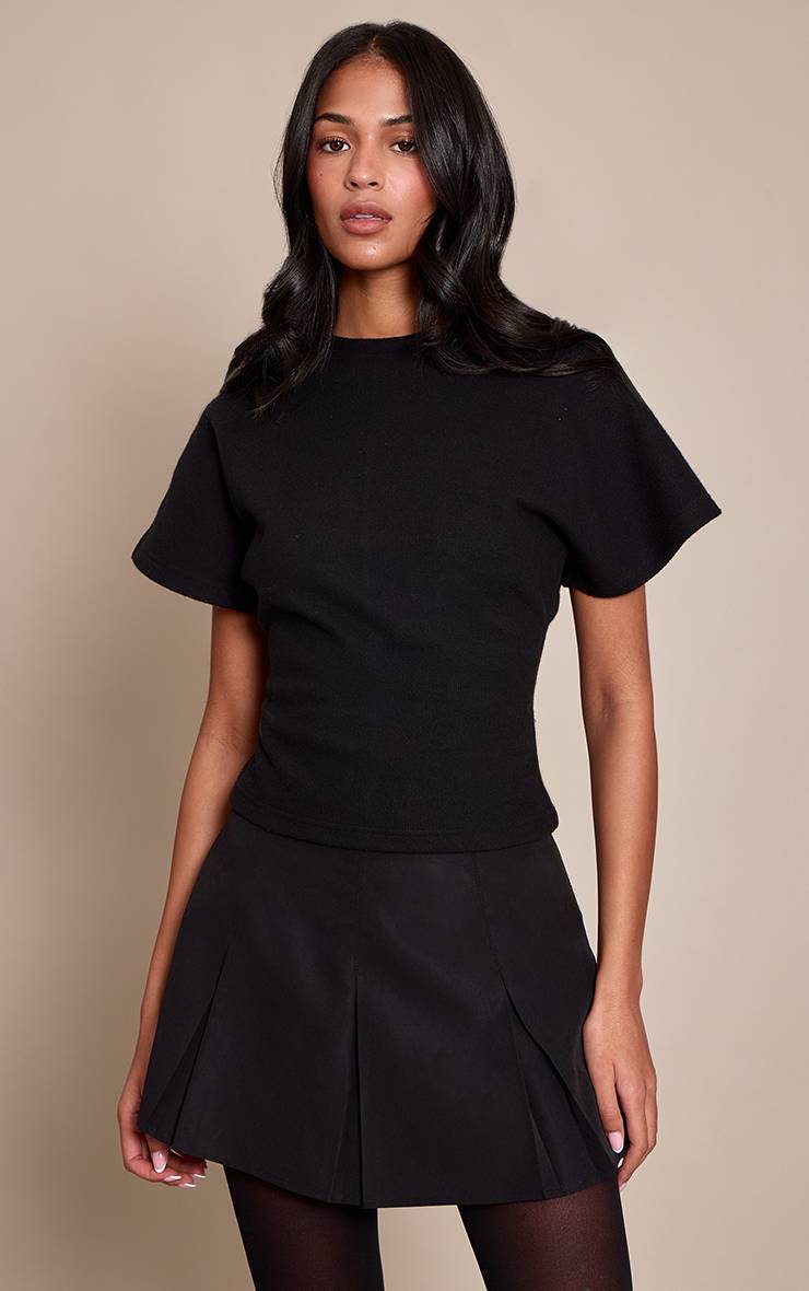 Noir Jupe-short Patineuse Tissée Ajustée À Plis Creux Tall