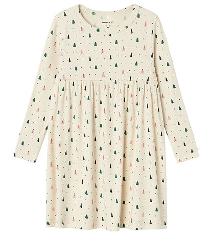 Name It Kleid - Rib - NmfDab - Summer Sand m. Weihnachtsbäume