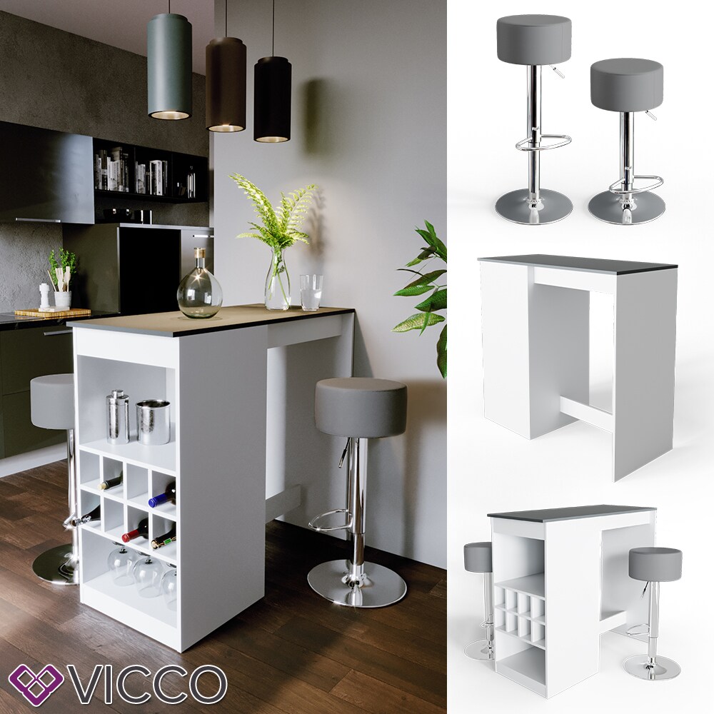 VICCO Bartisch ROSS Weiß Bartresen Stehtisch Tresentisch Bistrotisch Tisch inkl. Barhocker