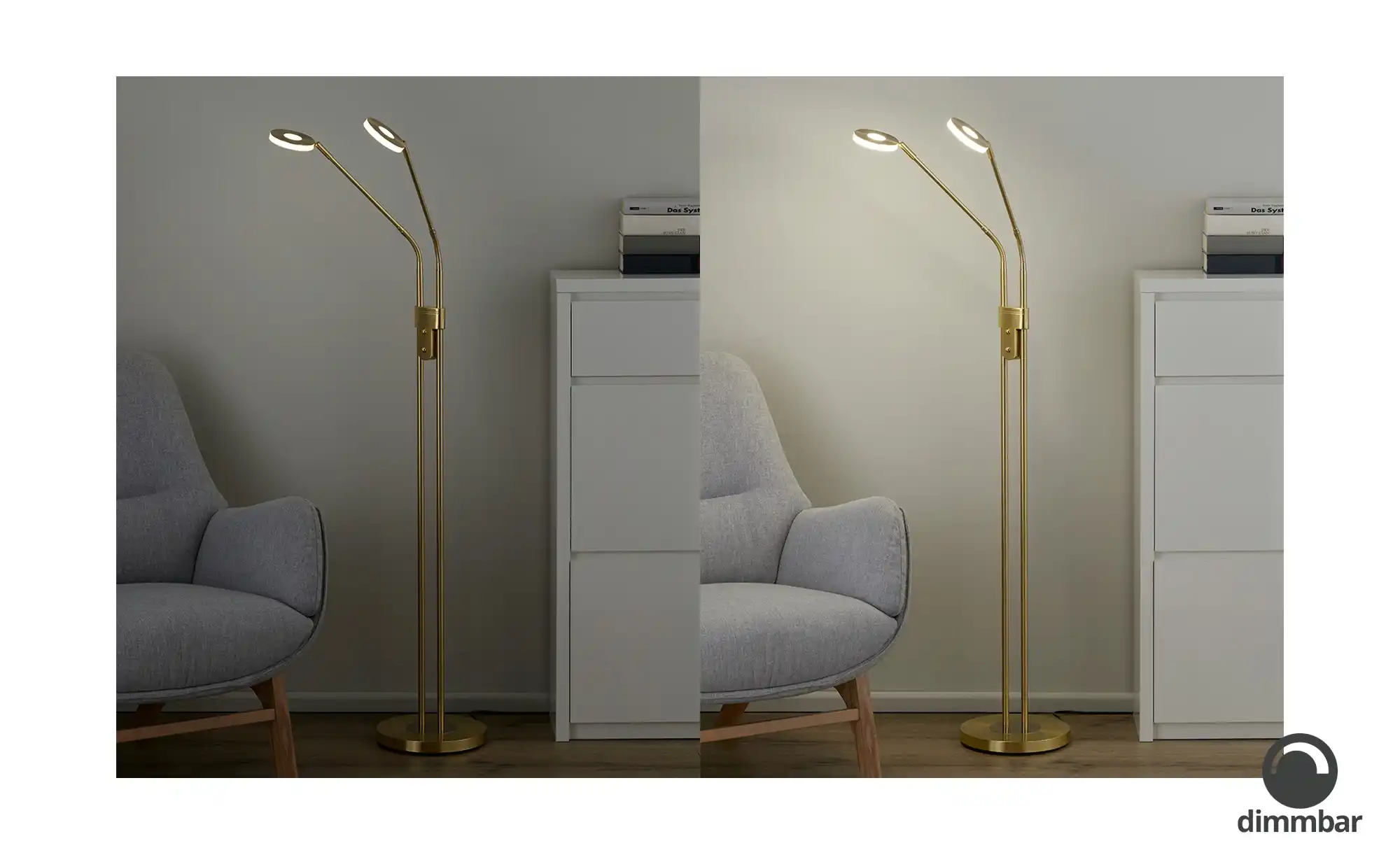 Fischer-Honsel LED-Leseleuchte, 2-flammig, Messing-matt mit Dimmer