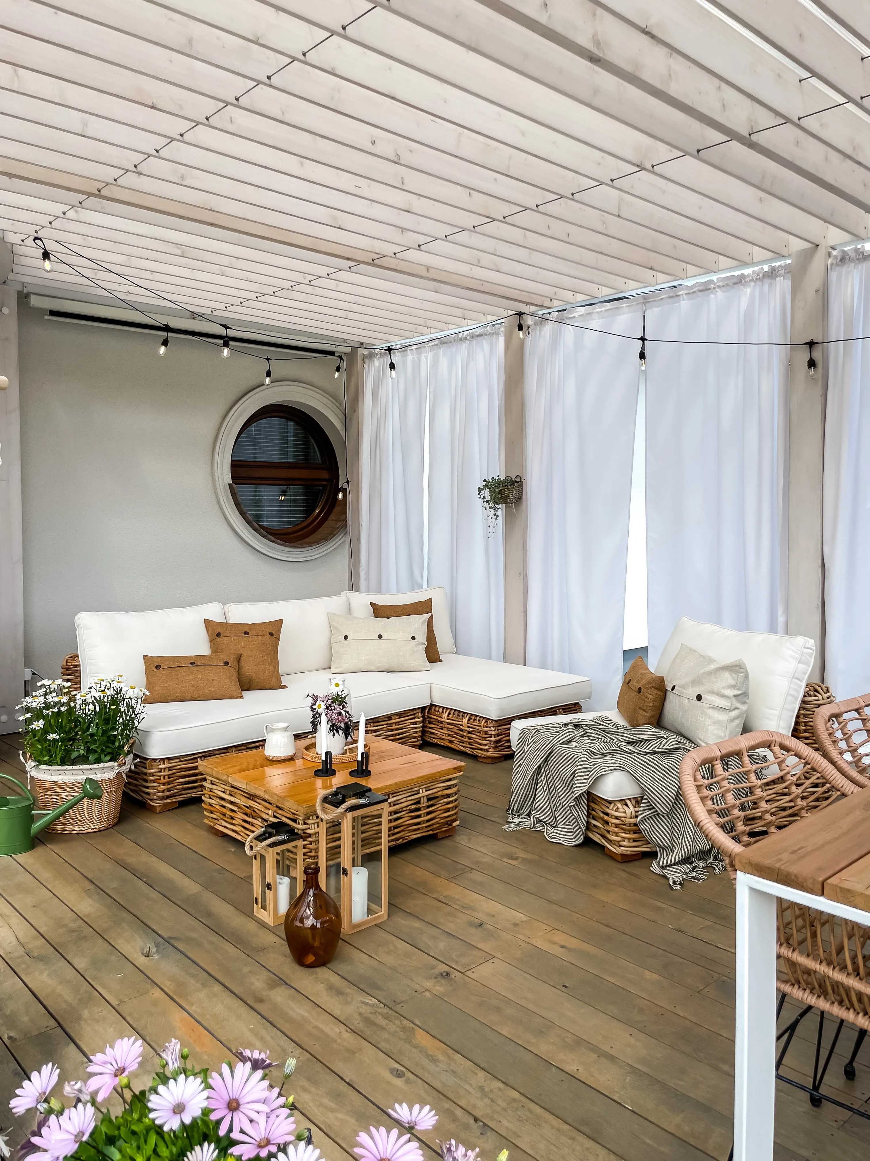 Loungeset met tafel 4-zits VARALLO rechtszijdig modulair Rotan Natuurlijk