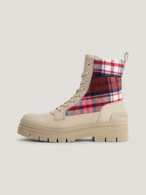 Botas de couro com painel xadrez tartan