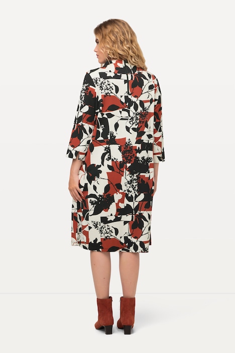 Sweatkleid, Blätter, Taschen, Stehkragen, 3/4-Arm