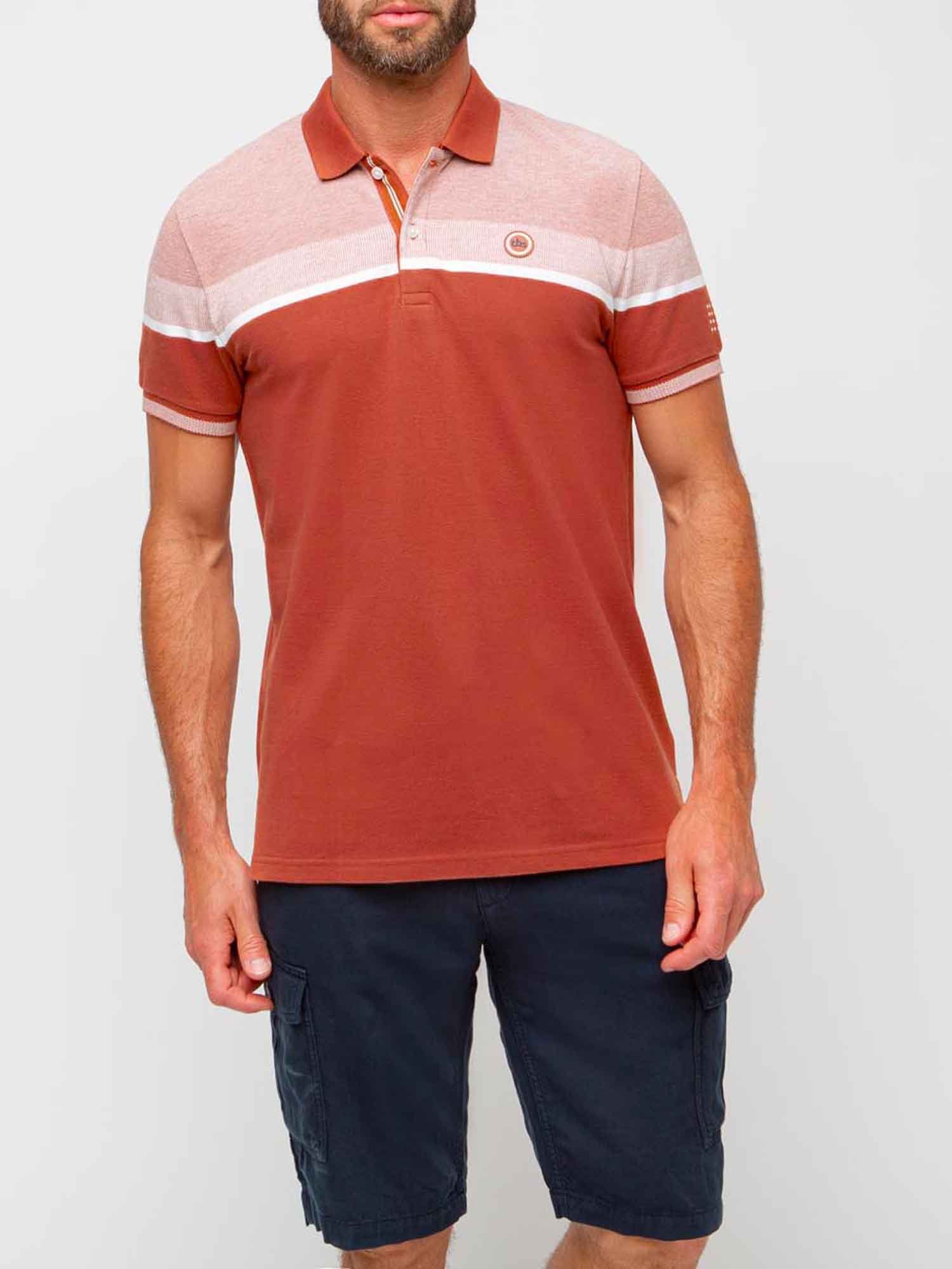 Polo Homme A Rayures Placées Terracotta
