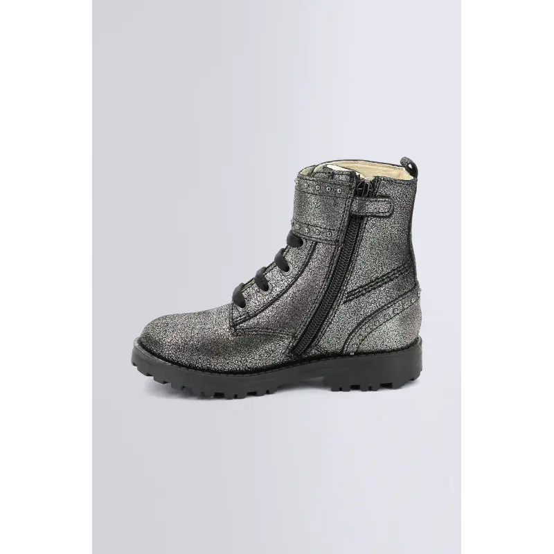 GROOROCK GRIS FONCE METALLISE BOTTINES Cuir Fille