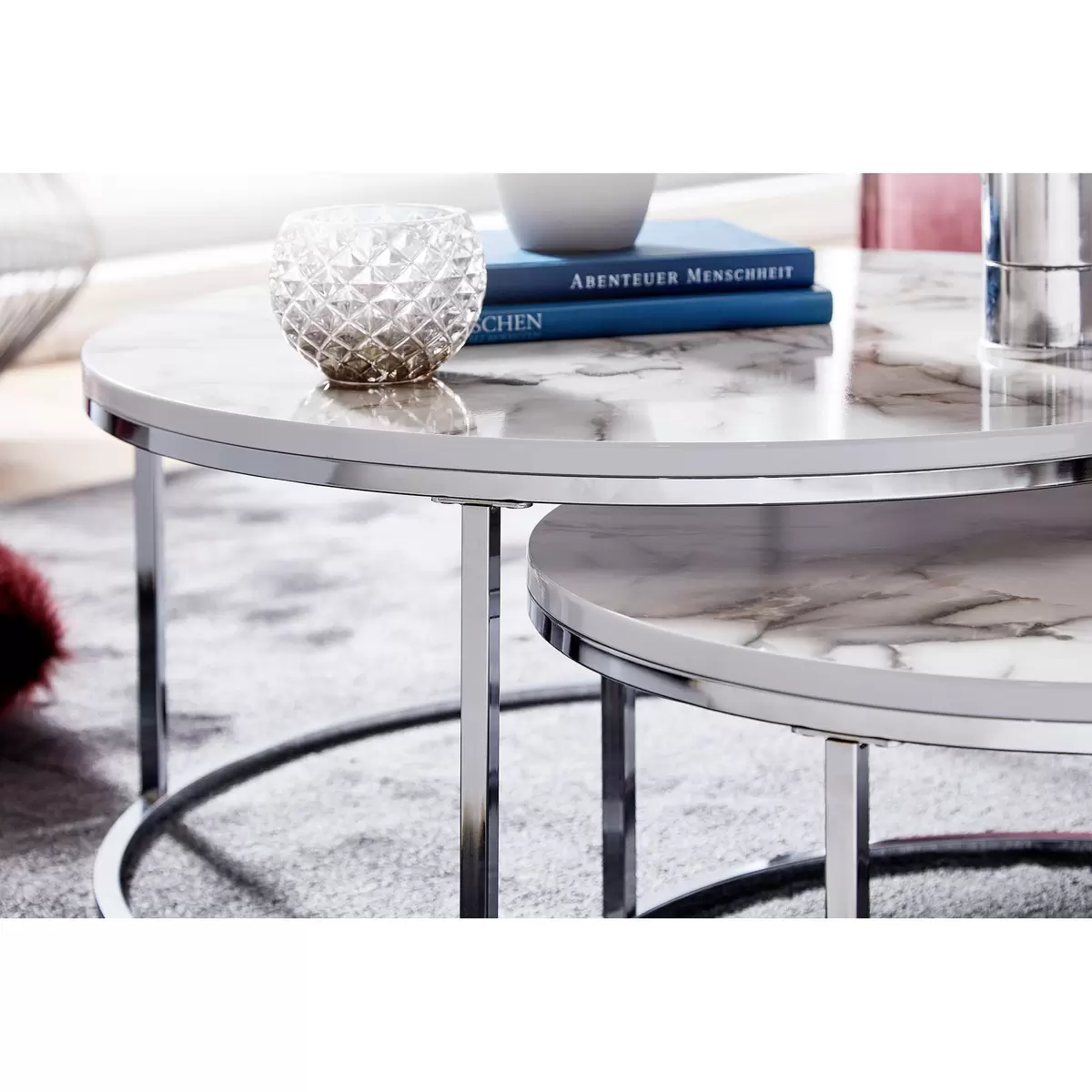 Beistelltisch 2er Set Paros schwarz,silber,weiss
