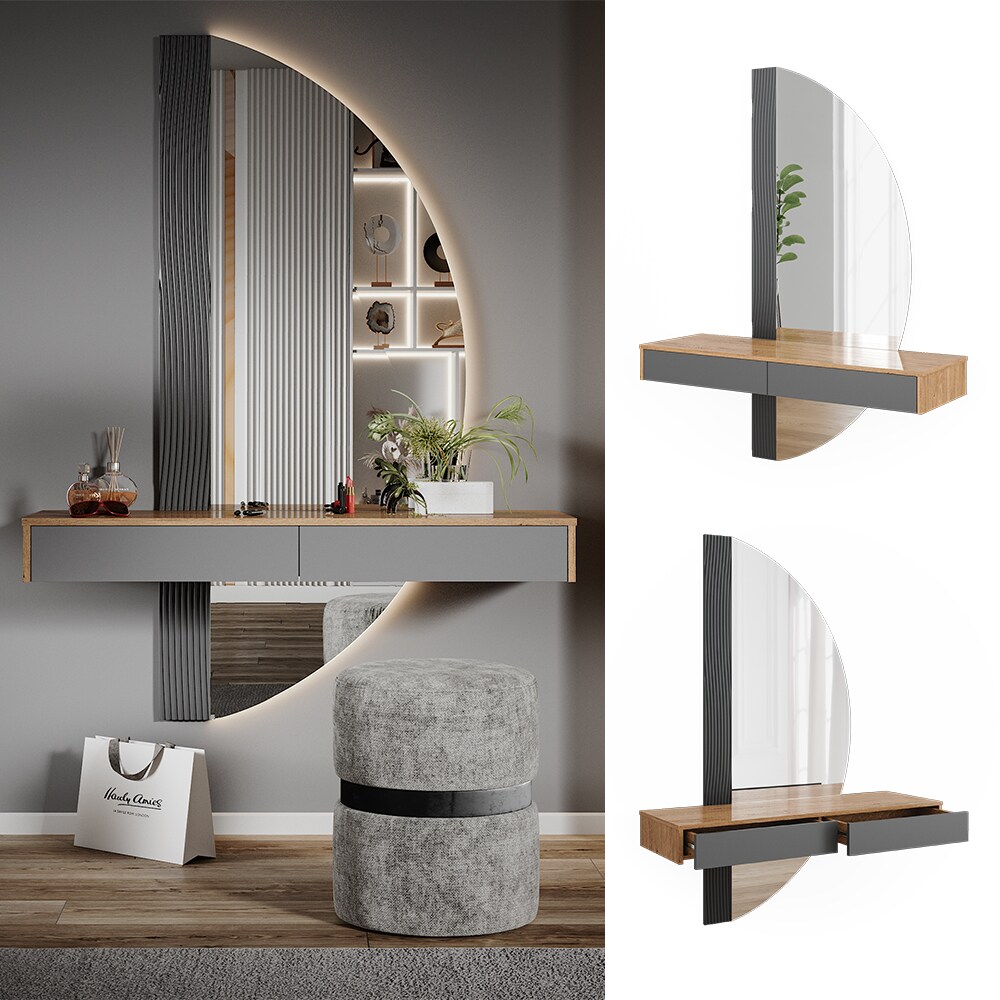Vicco Schminktisch Melisa Eiche Grau 120 cm mit 2 Schubladen