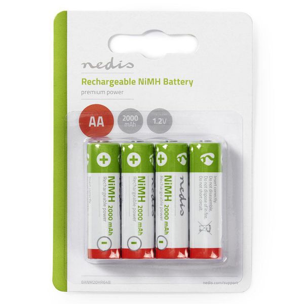 Nedis Pilhas MiMH Recarregáveis BANM20HR64B 1.2V 2000mAh AA 4 Un.