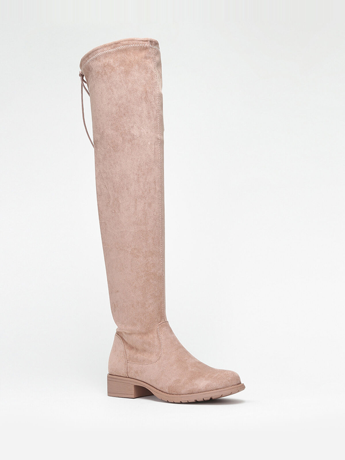 Cuissardes en suédine à talon carré- Beige