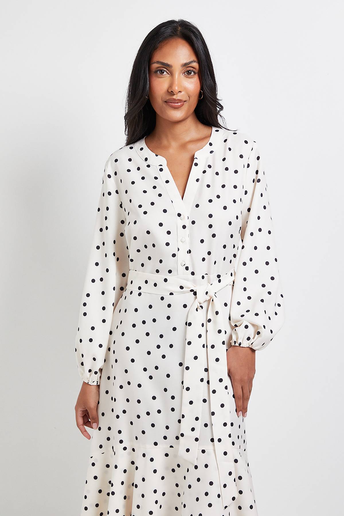 Wallis Robe Chemise Midi à Boutons Imprimé Pois Petite Taille