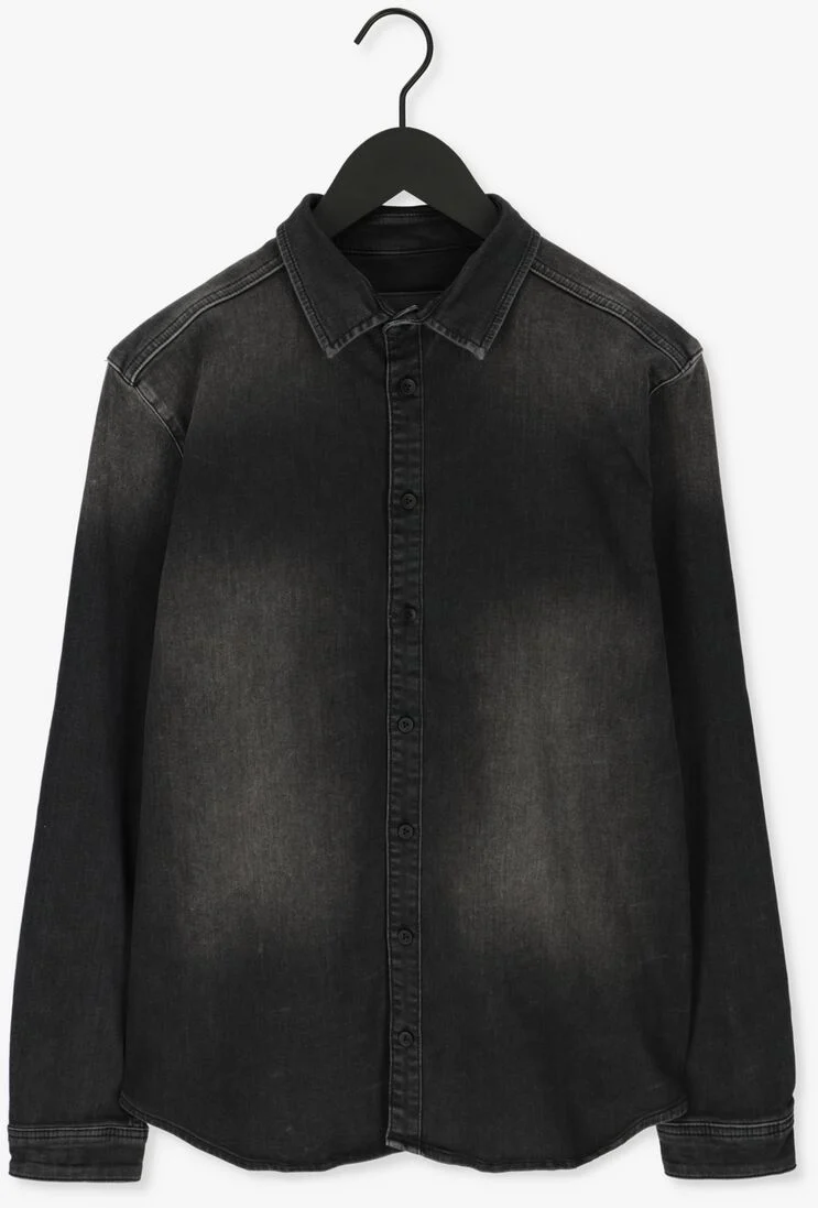PUREWHITE donkergrijze purewhite casual overhemd plain denim shirt with blue pearl buttons
