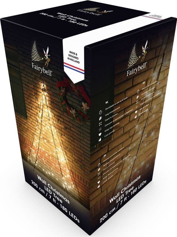 Fairybell - LED Muurkerstboom - 2 Meter - 180 LEDs - Warm Wit