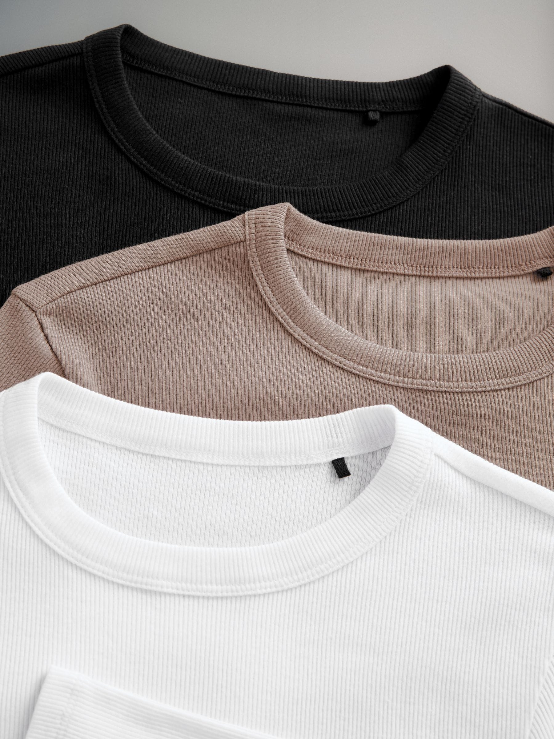 Zwart/taupe bruin/wit - The Set van 3 geribbelde T-shirts met lange mouwen