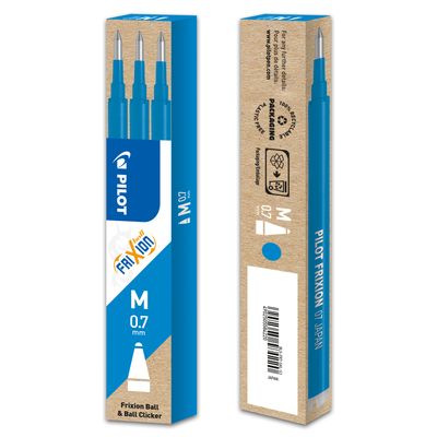 Pilot Frixion Ball - 3 Recharges pour rollers effaçables - 0,7 mm - bleu ciel