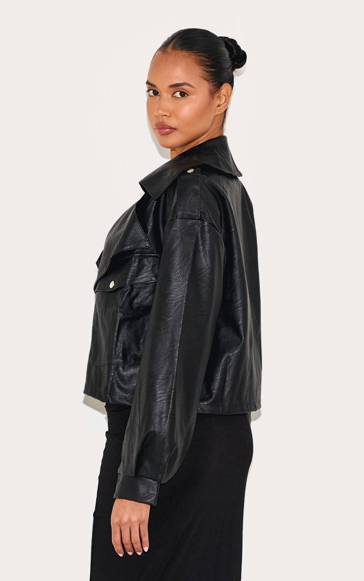 Noir Veste De Motard En Synthétiquecuir Texturé