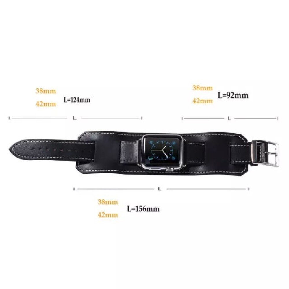 Apple Watch (49/46/45/44 mm) Modisches Manschetten Ersatz Echtleder Armband - Schwarz