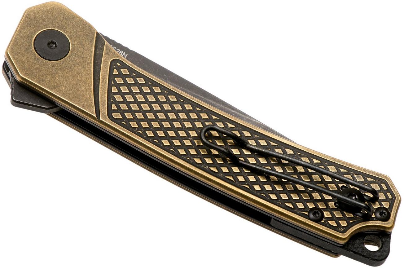 QSP Knife Osprey QS139-D2 Textured Brass, Blackwashed, zakmes
