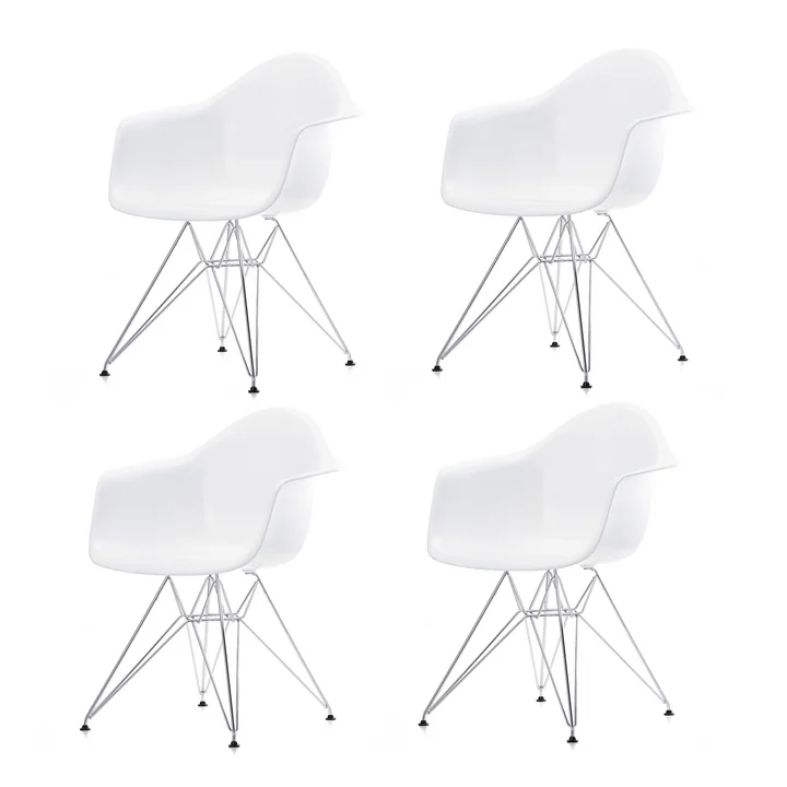 Vitra - Aktionsset Eames Plastic Armchair DAR, verchromt / weiss (Filzgleiter basic dark) (4er-Set)