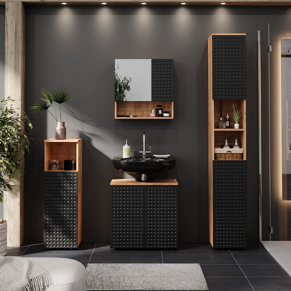 Vicco Badmöbel-Set Irma Eiche Anthrazit 4-teilig Hochschrank Midischrank 95 cm