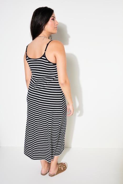Maxikleid, Straight Shape, Ringel, Spaghetti-Träger