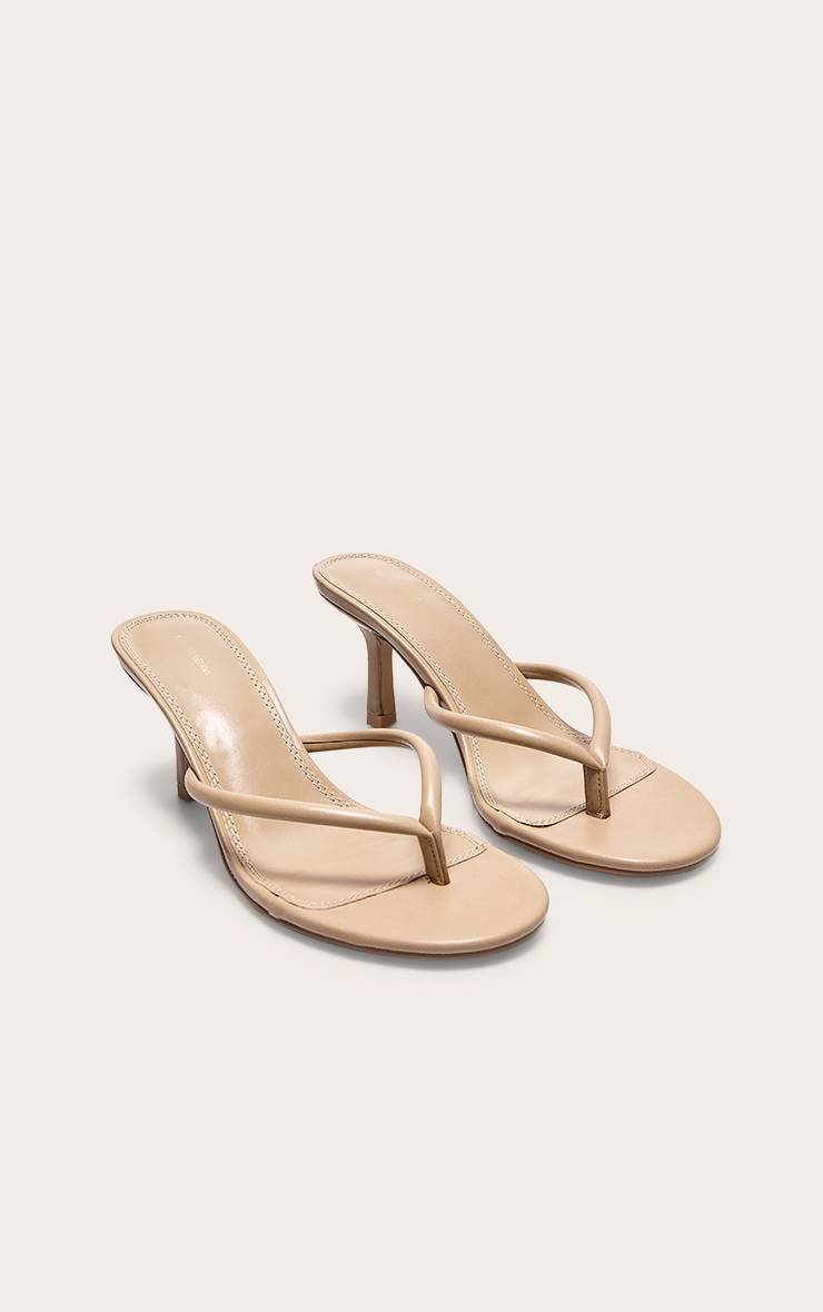 Camel Mules À Talon En Synthétiquecuir Avec Bride Entre Les Orteils