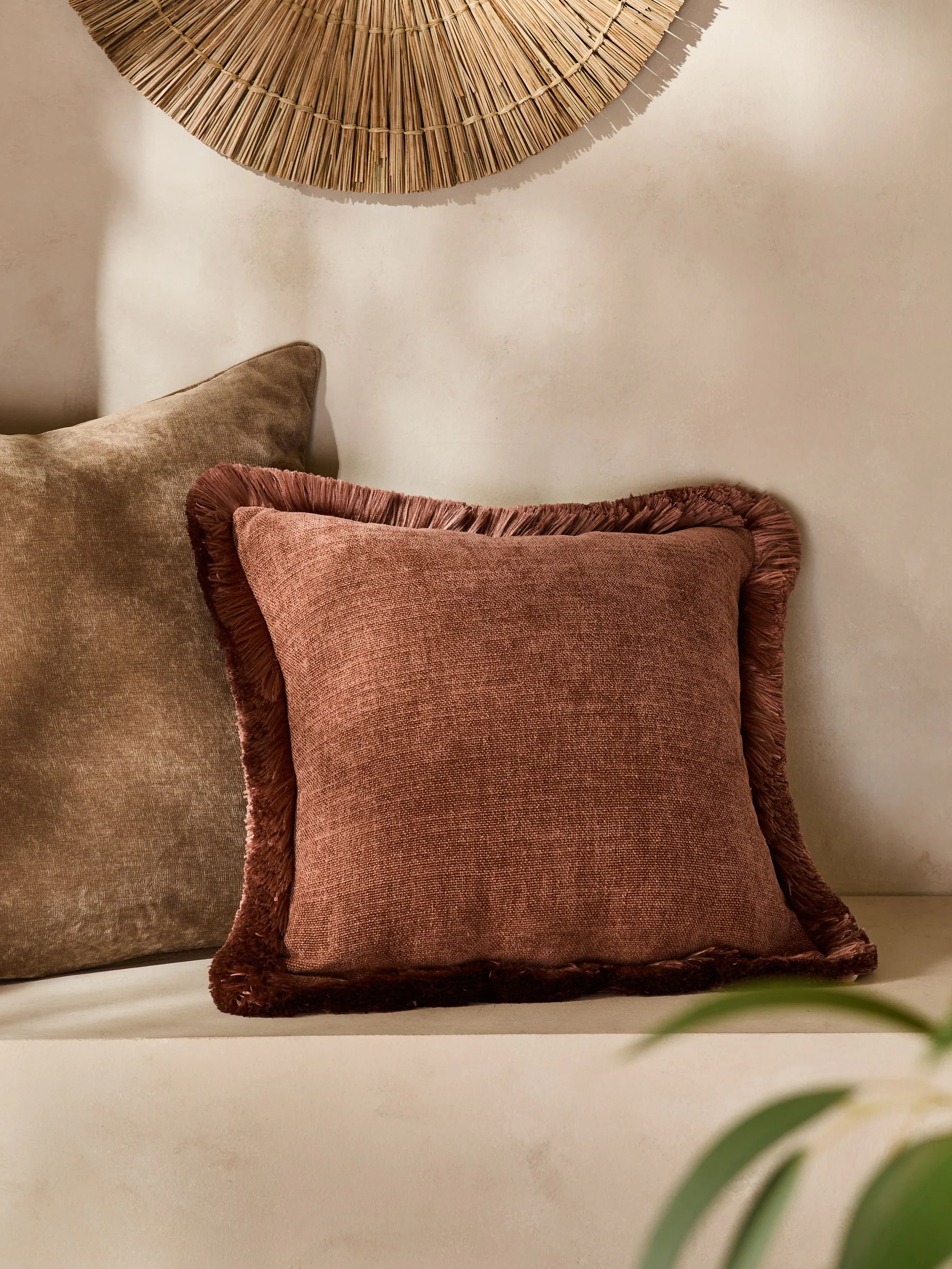 Chunky Fringe Velvet Chenille Reversible Cushion