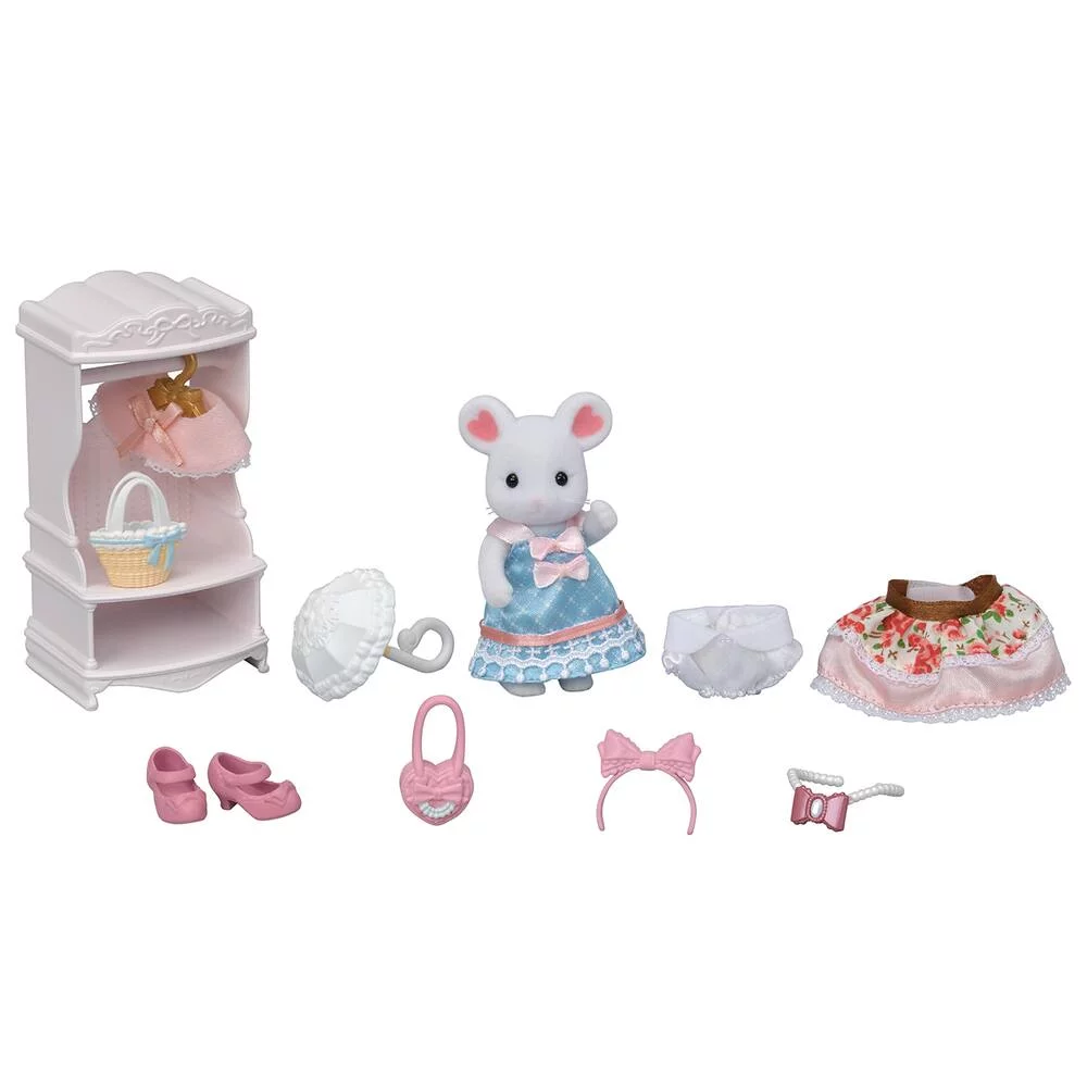 LA VALISETTE DE MODE ET GRANDE SOEUR SOURIS MARSHMALLOW -  SYLVANIAN SET BOUTIQUES