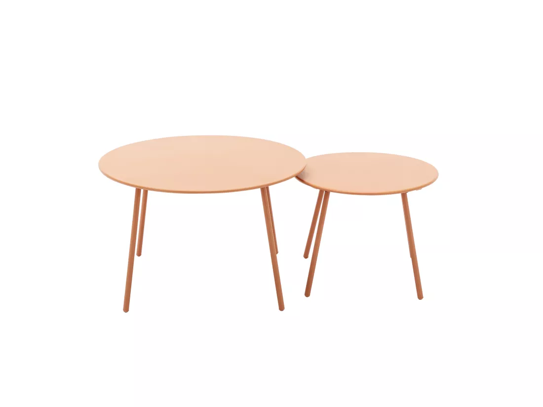 Salon de jardin en acier : 1 canapé 2 places, 2 fauteuils et 2 tables basses - Orange et coussins gris - LASIMO de MYLIA
