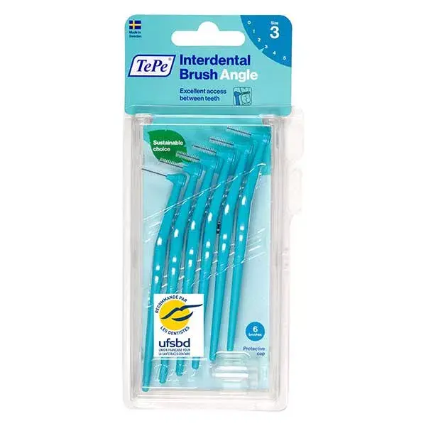 Escova interdental angular TePe Eco-Responsible ISO 3 / 0,6 mm, pacote com 6 unidades.