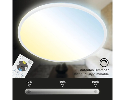 LED plafondlamp, dimbaar, CCT 18W, 2400 lm, 2700-6500 K, Ø 29,3 cm, slank, wit + afstandsbediening + achtergrondverlichting