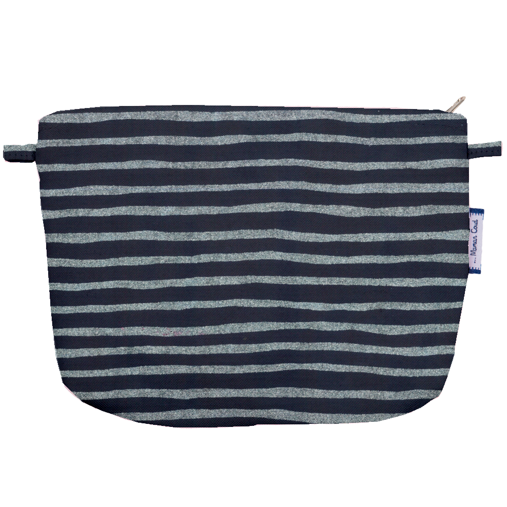 Pochette Tissu Rayé Argent Marine