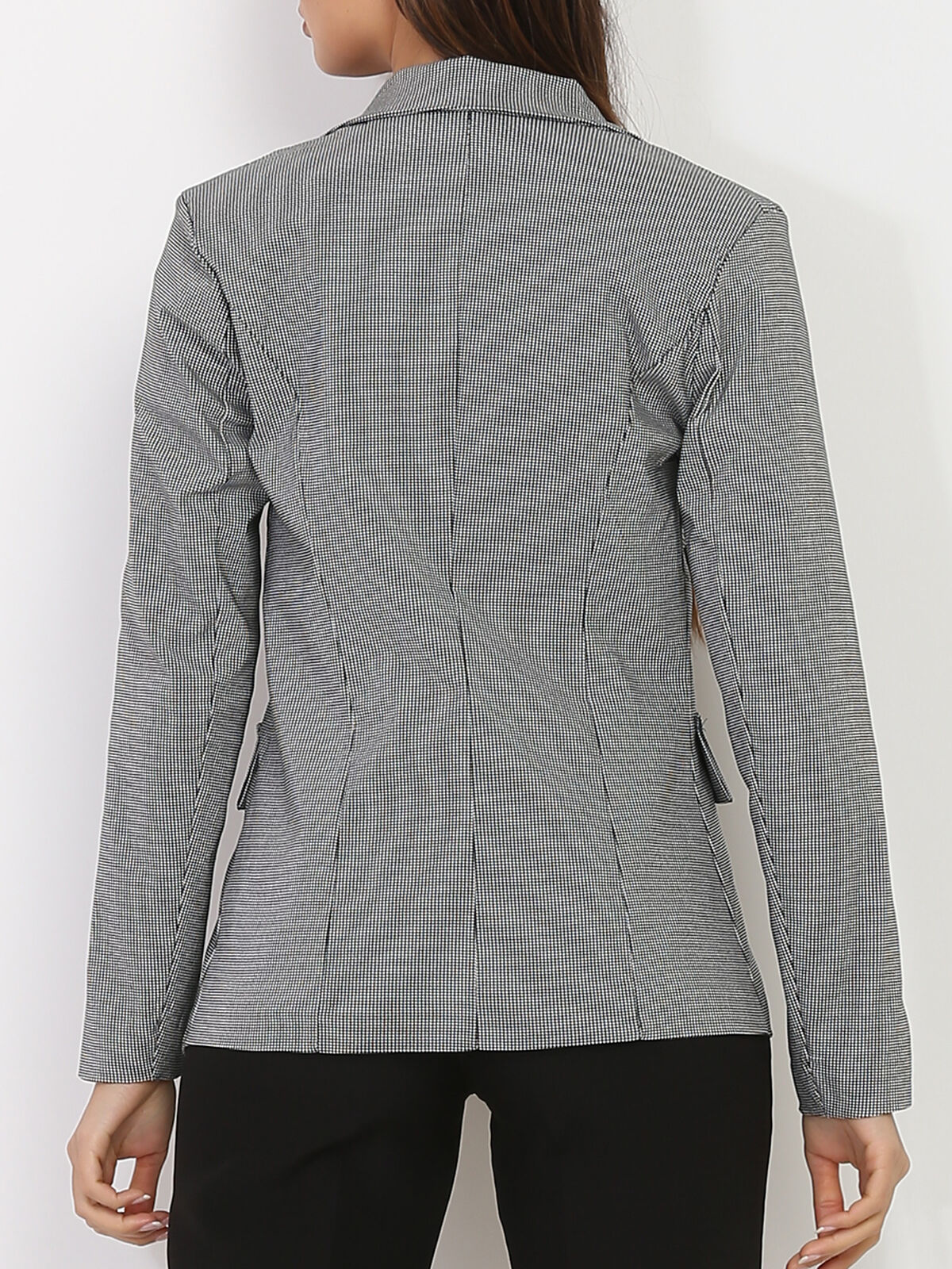 Blazer officier à motif pied-de-poule- Noir et Blanc