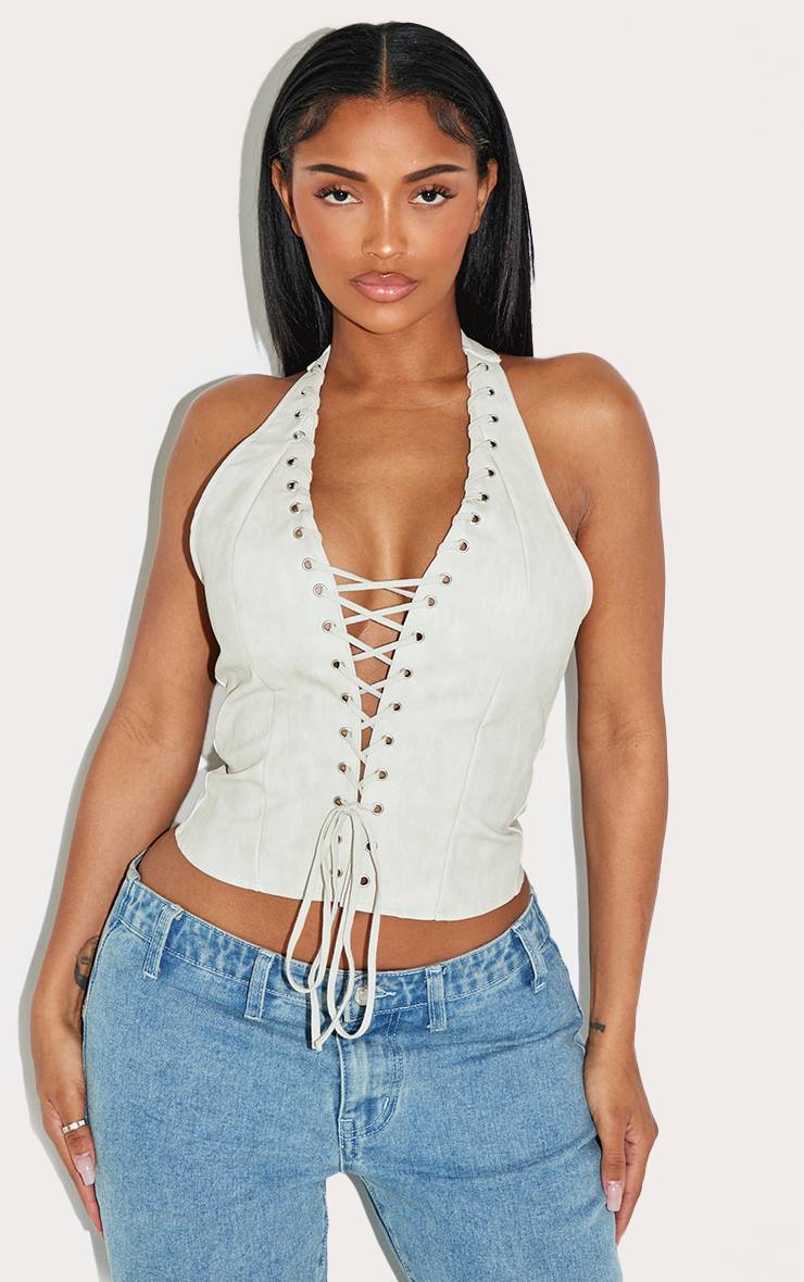 Charbon Corset Shape En Synthétiquecuir Noir À Encolure Dos-nu Avec Laçage
