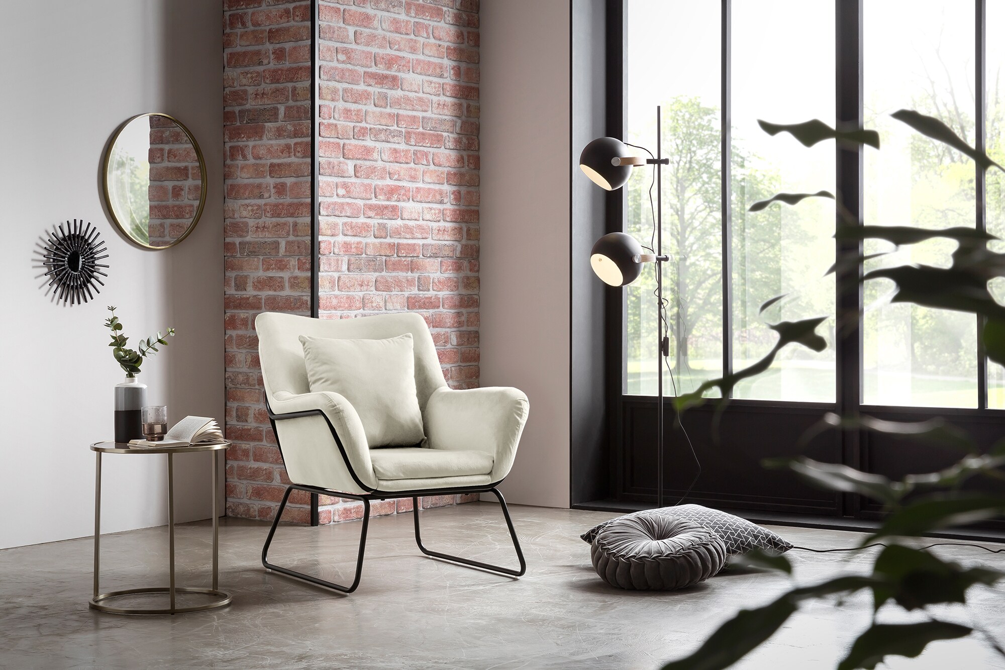Relaxsessel Samtbezug Beige Sessel Polstersessel Ohrensessel Loungesessel