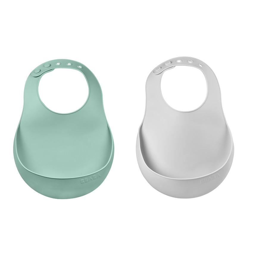 Lot de 2 bavoirs en silicone Light mist/Sage green