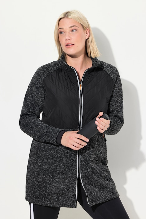 Long-Strickfleecejacke, 2-Wege-Zipper, Daumenloch