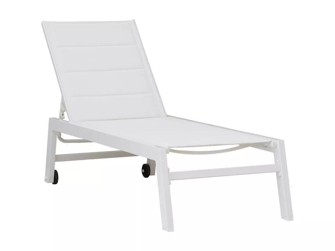 Lot de 2 bains de soleil BARBADOS en textilène blanc - aluminium blanc - HAPPY GARDEN