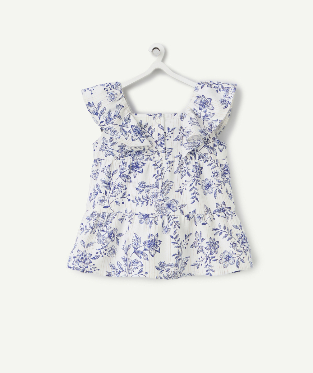 blouse fille en viscose responsbale avec volants et imprimé floral bleu