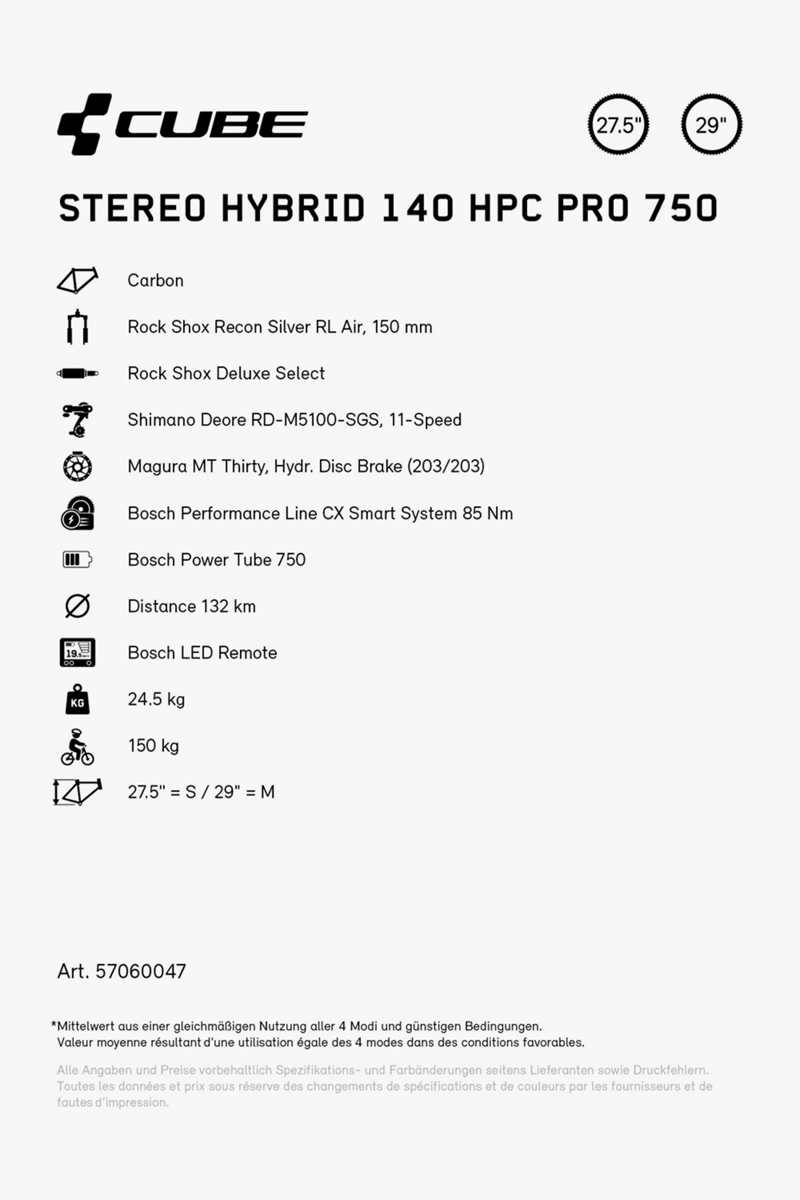 CUBE Stereo Hybrid 140 HPC Pro 750 27.529 E-Mountainbike 2024
