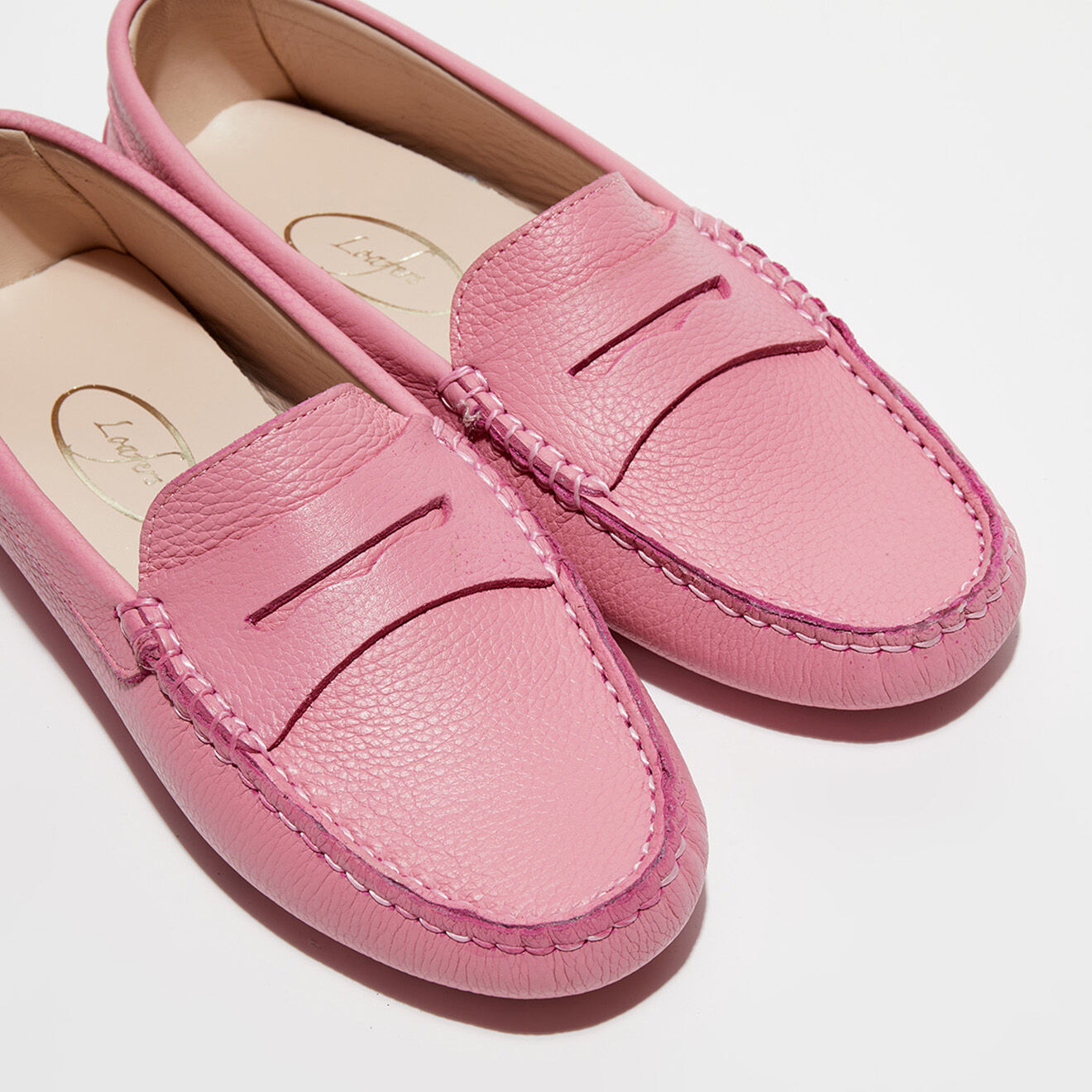 Loafers Mocassins en Cuir grainé Jade roses