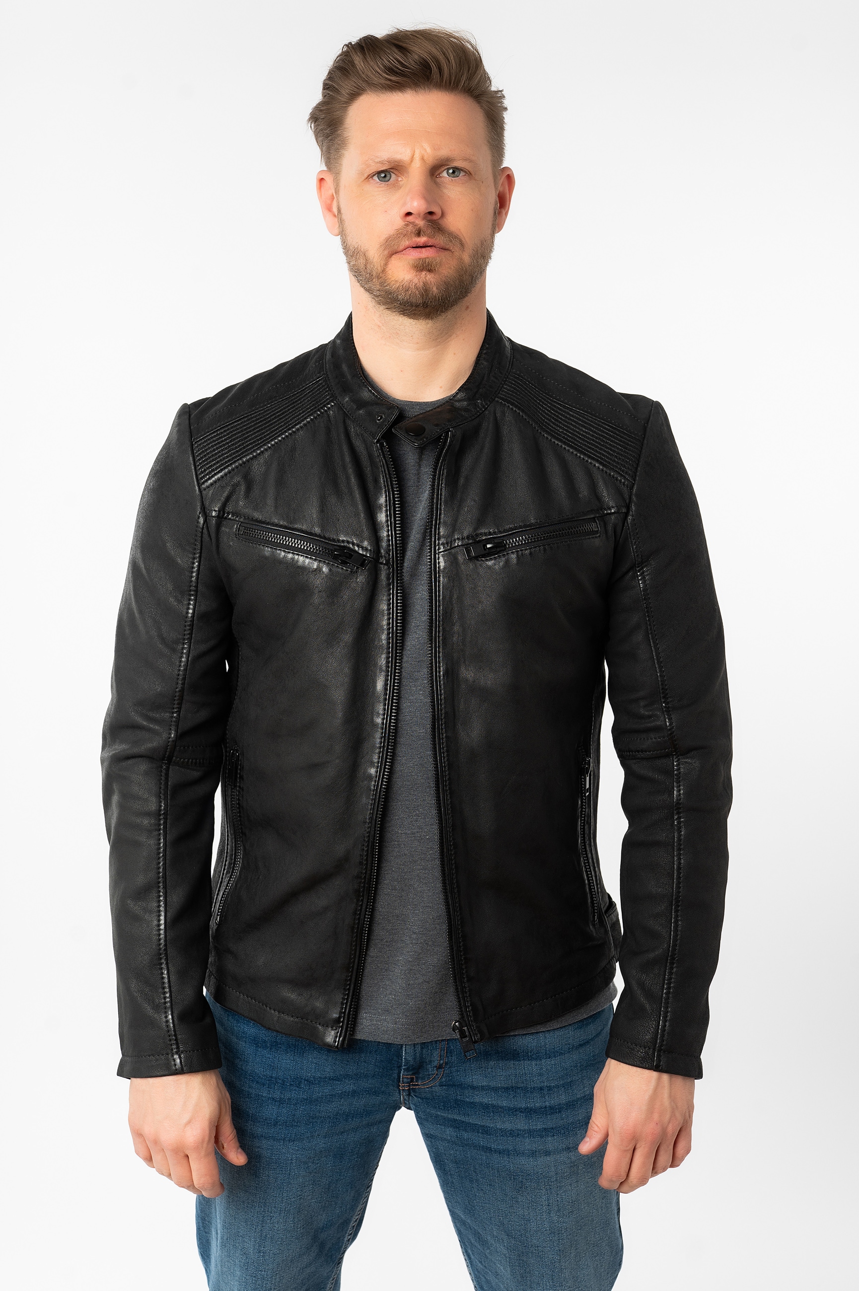 Mauritius Lederjacke »MMTaibo SF« mit Stehkragen und Drucker