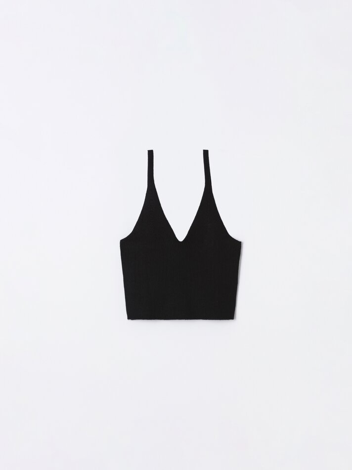 Top cropped de tricô - Preto