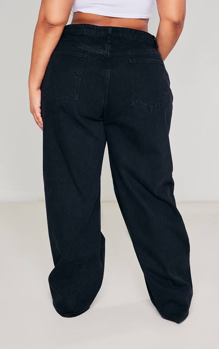 Noir Jean Boyfriend Délavé Taille Haute Grande Taille