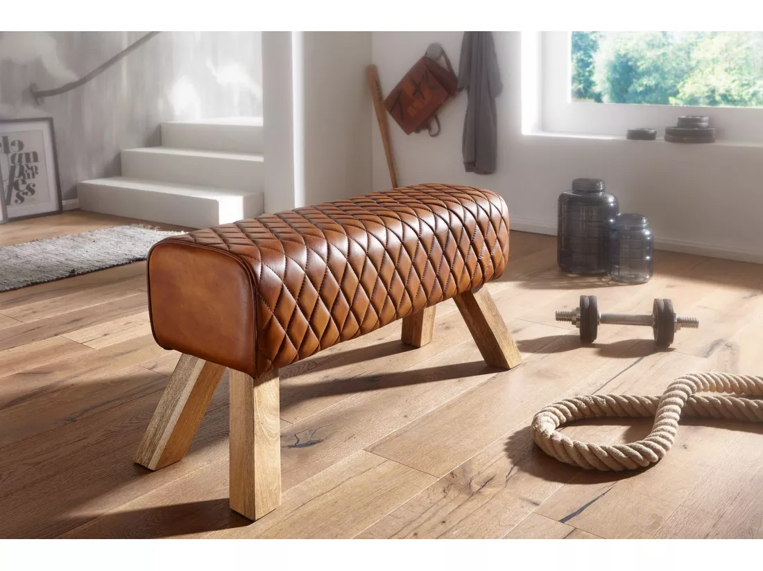 banc en cuir véritable / bois massif 89 cm Springbok Hall bench Banc en cuir