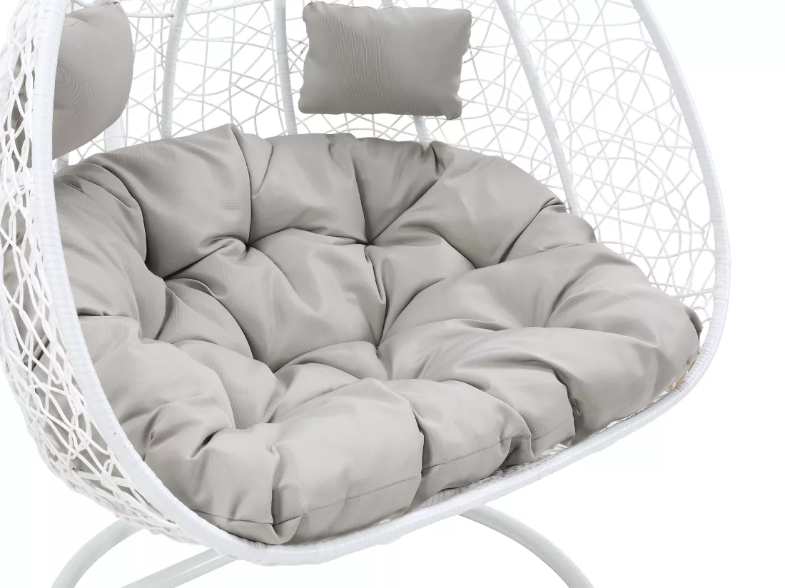 Fauteuil suspendu 2 places en résine tressée - Blanc avec coussins gris - CAYAMBE de MYLIA