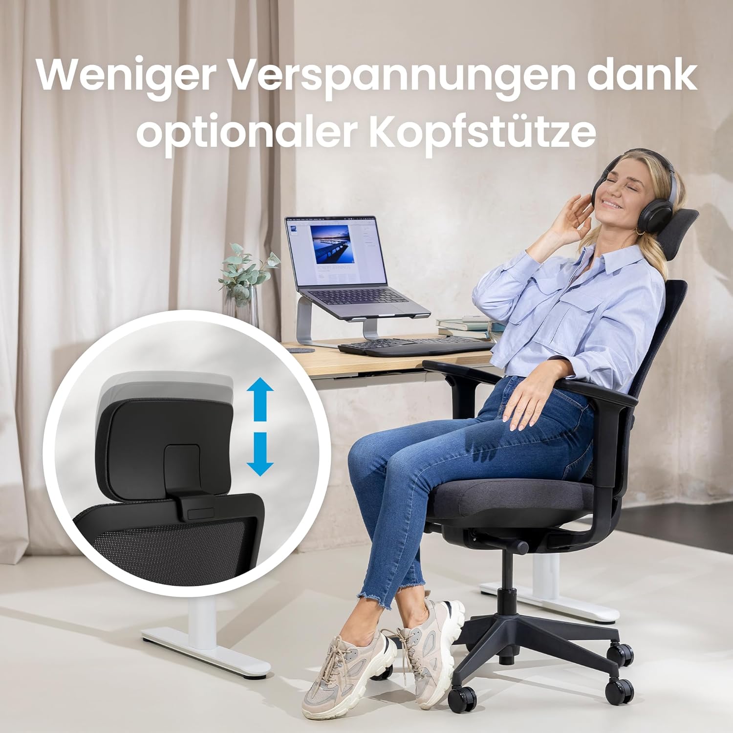 Ergotopia PureBack ergonomischer Bürostuhl – Schreibtischstuhl ergonomisch mit Kopfstütze, 4D-Armlehnen & Synchronmechanik – Für Home Office, Büro & Gaming – Bequemer Drehstuhl für gesundes Sitzen