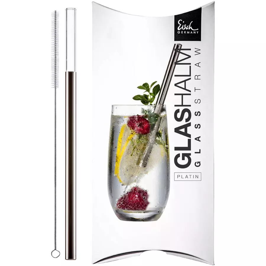 Eisch Glas-Trinkhalm Gentleman 20 cm platin
