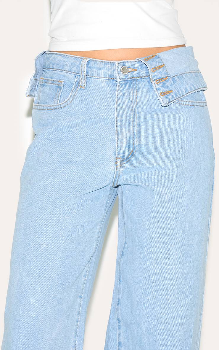 Bleu Clair Jean Large À Détail Taille Repliée